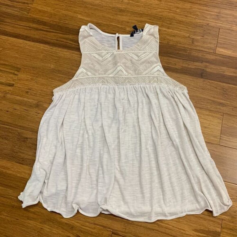 American Eagle Top Womens Medium Cream Embroidered Sleeveless Babydoll Tank Boho